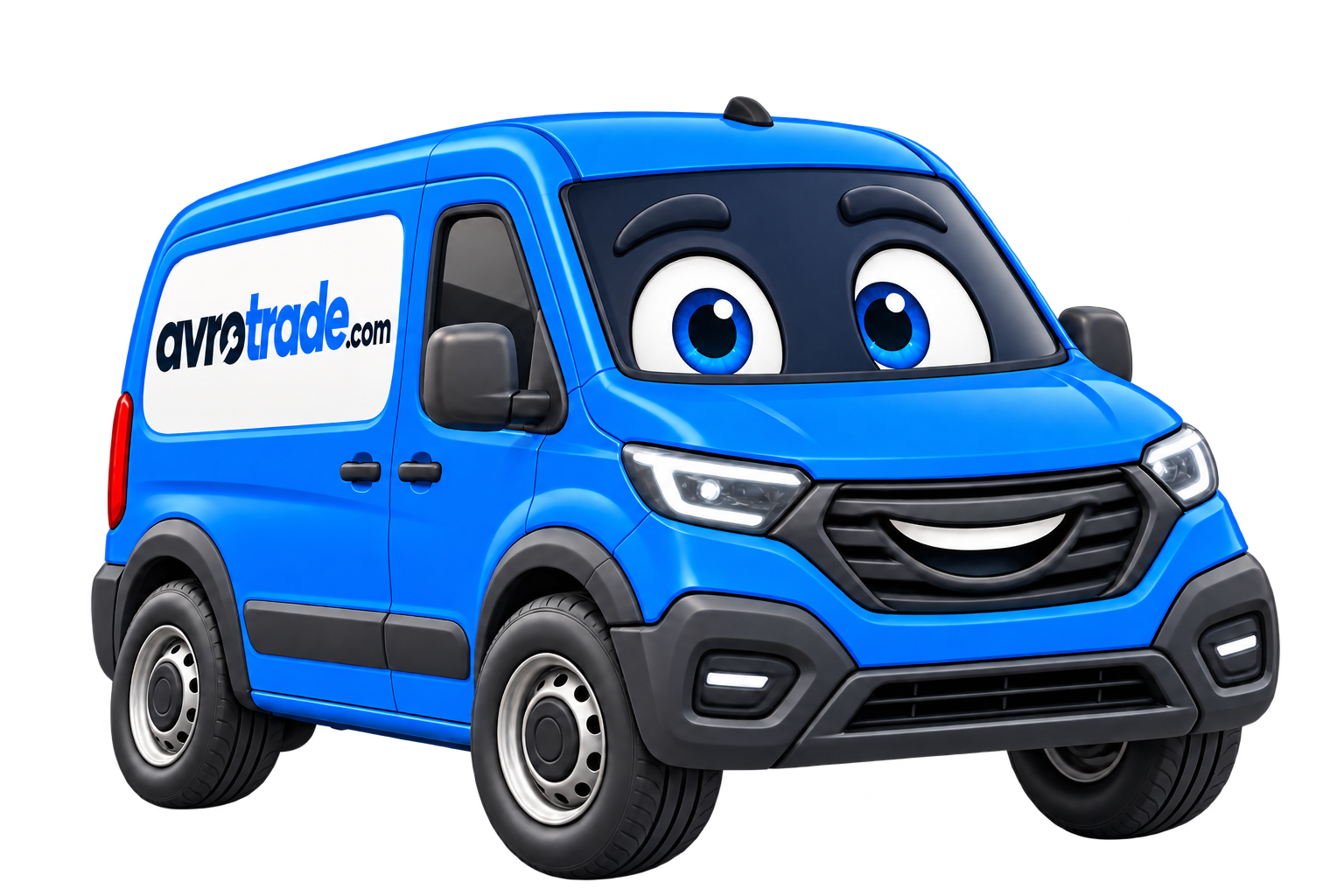 Sprinty smiling hello with the Avro Trade logo on the van’s side